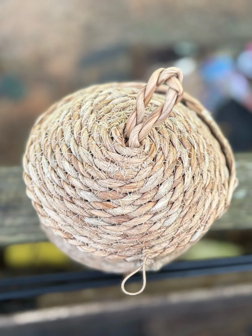 Handwoven Natural Straw Storage Basket with Lid